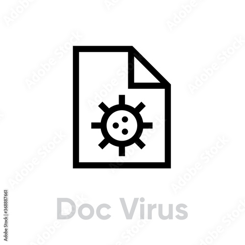 Doc virus badge in flat design. Editable line vector. Single pictogram. Document revenge virus.