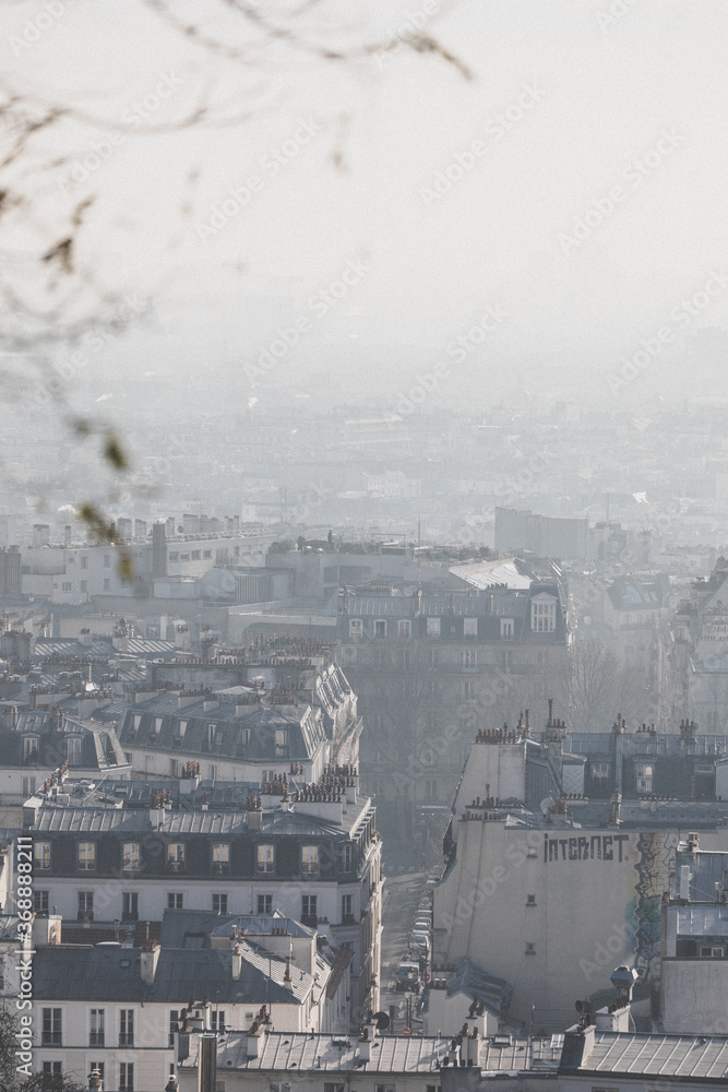 Retro Paris skyline with old buildings, narrow streets makes the buildings seem inseparable Retro Paris skyline with old buildings, narrow streets makes the buildings seem inseparable