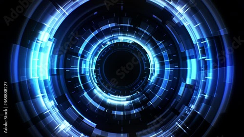 Abstract technology background with round interface element. HUD intro screen concept for futuristic design. Seamless loop. photo