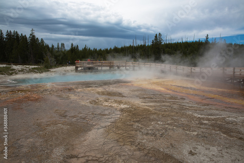 Runoff and Colorful Bacteria Mats from the Black Pool of the West Thumb Geyser Basin in Yellowstone National Park, Wyoming, USA