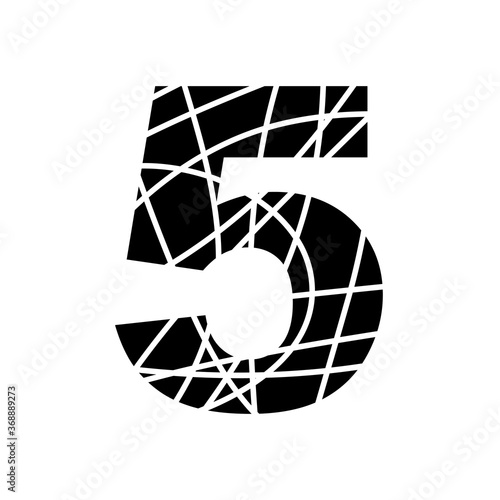 Number 5 - fragmented mottled font - isolated, vector