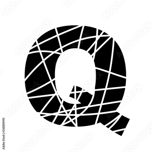 Letter Q - fragmented mottled font - isolated, vector