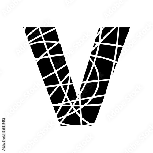 Letter V - fragmented mottled font - isolated, vector