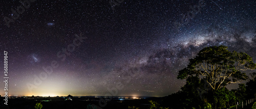 The Milky Way galaxy over the Glasshouse Mountains, Sunshine Coast Hinterland, Queensland, Australia