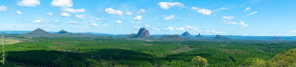 Fototapeta premium Glasshouse Mountains from Wildhorse Mountain: Sunshine Coast Hinterland, Queensland, Australia