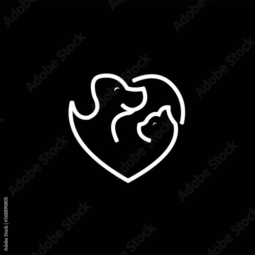 logo line love  dog and cat , Love Pets and cat   logo template design vector image , pet cat logo design vector image, logo love cat dog 