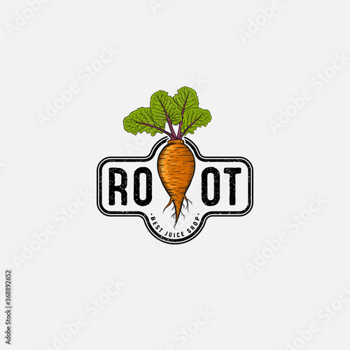 Abstract Carrot With Beet Leaf Vintage Logo Design Illustration For Juice Shop Or Farm