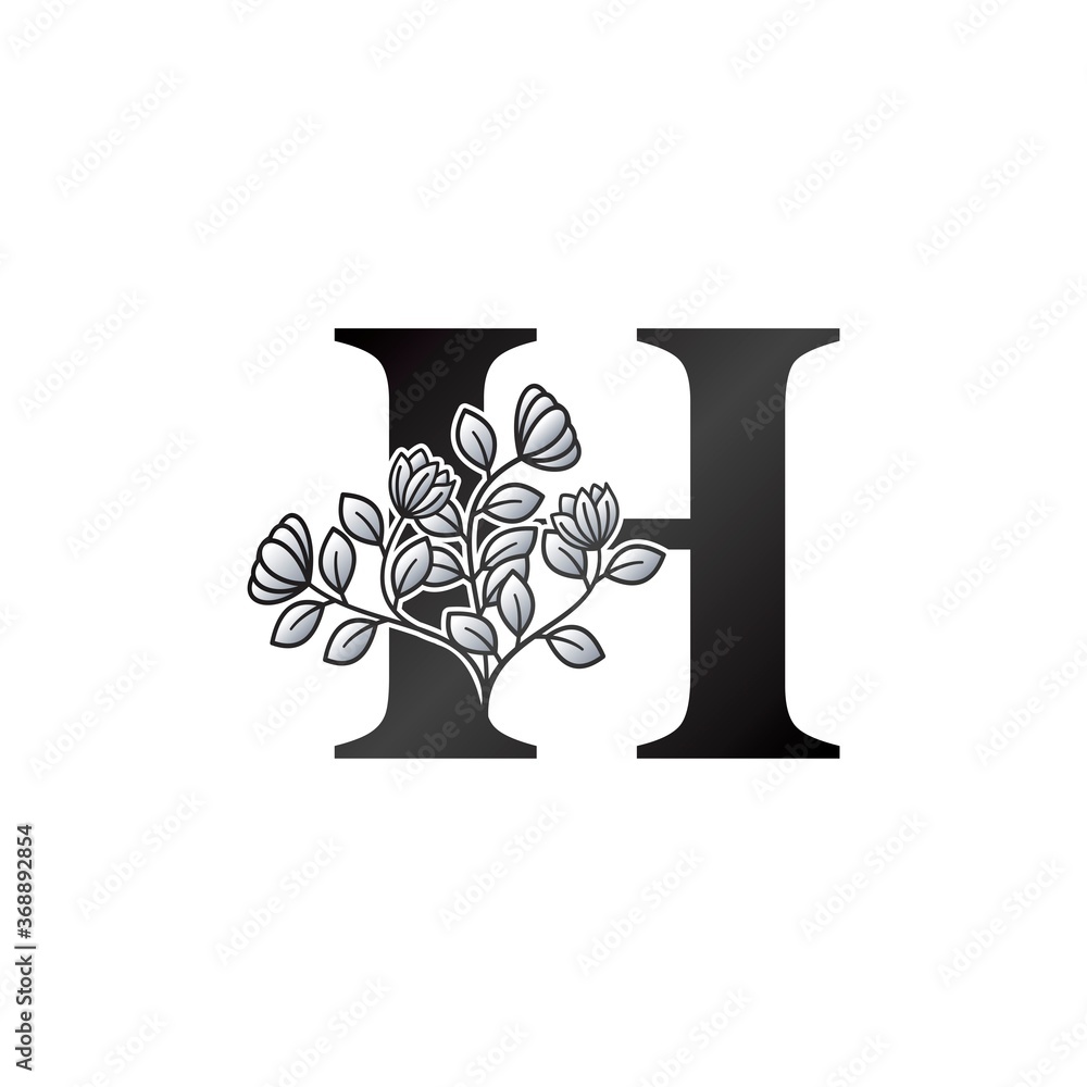 Monogram Initial H Letter Logo, Elegance Black and White Nature Flowers Ornate Style Vector Template Design. Monogram Initial H Letter Logo, Elegance Black and White Nature Flowers Ornate Style Vector Template Design.