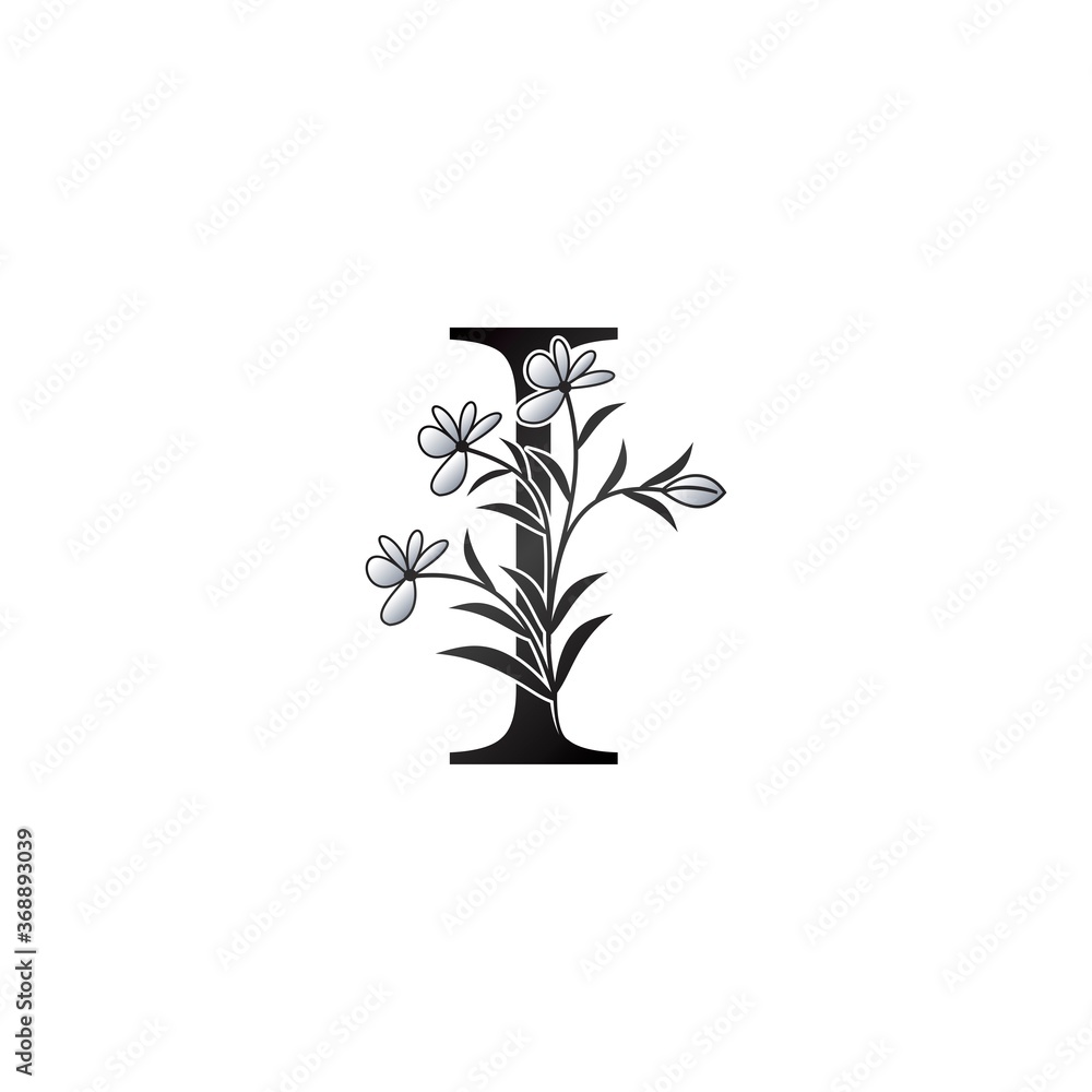 Nature Flower Initial Letter I Logo, Elegant Black and White Nature Flowers Ornate Style Vector Design. Nature Flower Initial Letter I Logo, Elegant Black and White Nature Flowers Ornate Style Vector Design.