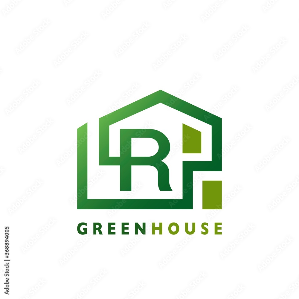 Green House R Letter Logo Line Template Design for Building Real Estate Business Identity Logo Icon. Green House R Letter Logo Line Template Design for Building Real Estate Business Identity Logo Icon.
