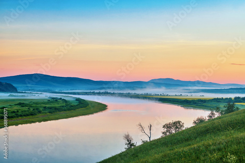 Ergun River sunriseand sunset landscape in Linjiang  Ergun city  Inner Mongolia  China.