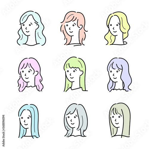 顔　アイコン　ロングヘア