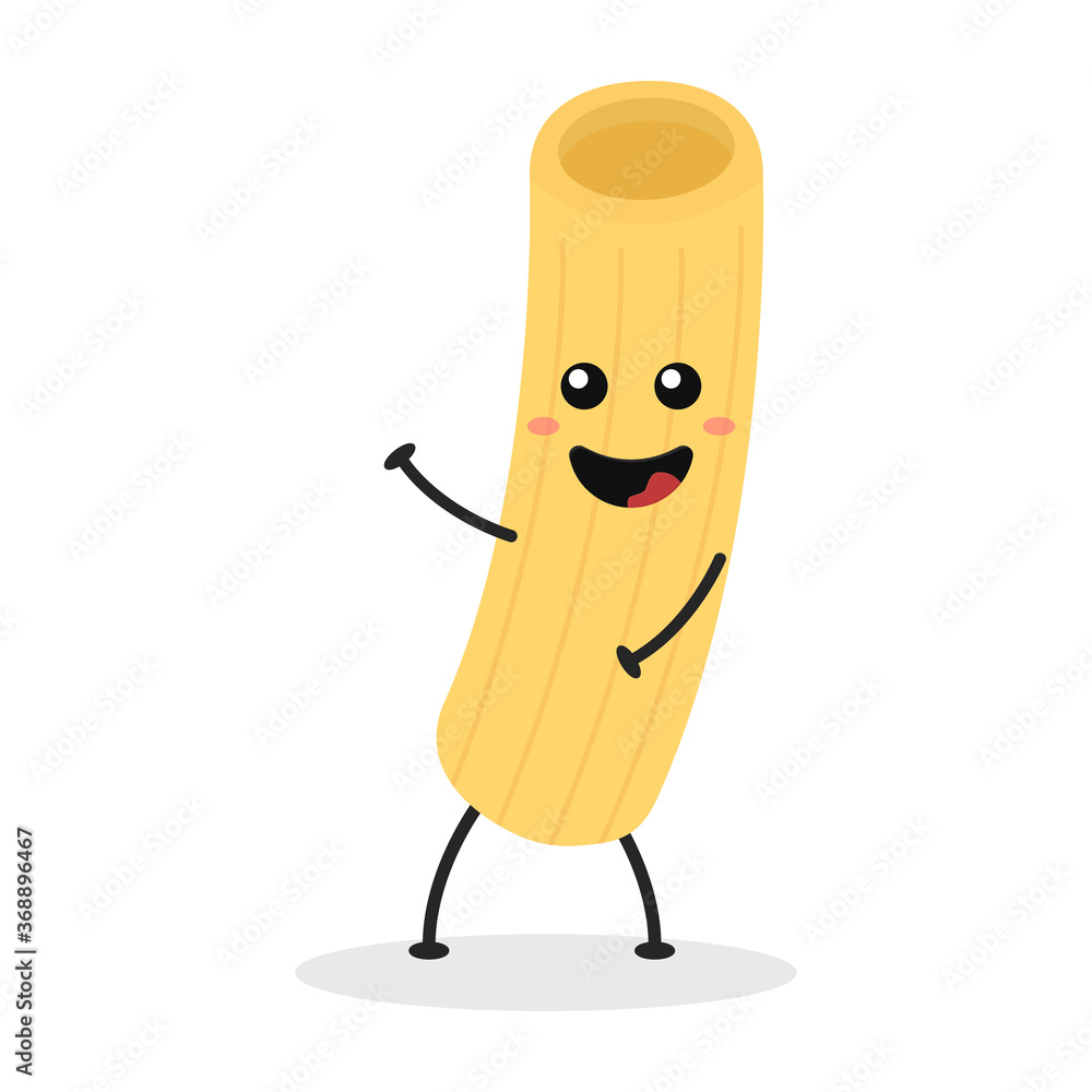 Cute flat cartoon Italian pasta illustration. Vector illustration of cute pasta with a smiling expression. Cute flat cartoon Italian pasta illustration. Vector illustration of cute pasta with a smiling expression.