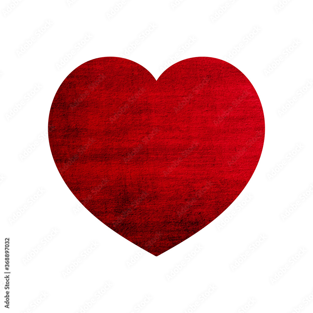 Red Heart with grunge style texture, Heart icon vintage design isolated on white background, Vector illustration