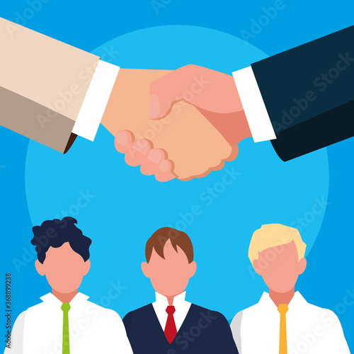 hands shake with businessmen avatar character