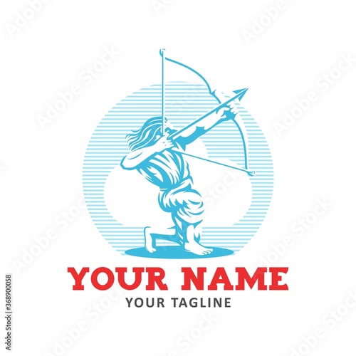 Arjuna male warrior character. Archery Logo Design Template. vector illustration