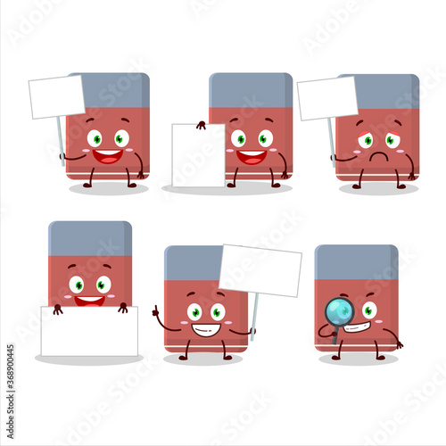 Eraser cartoon in character bring information board