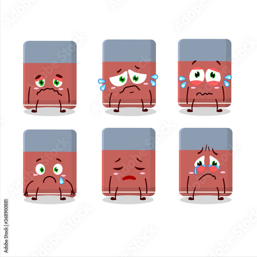 Eraser cartoon in character with sad expression