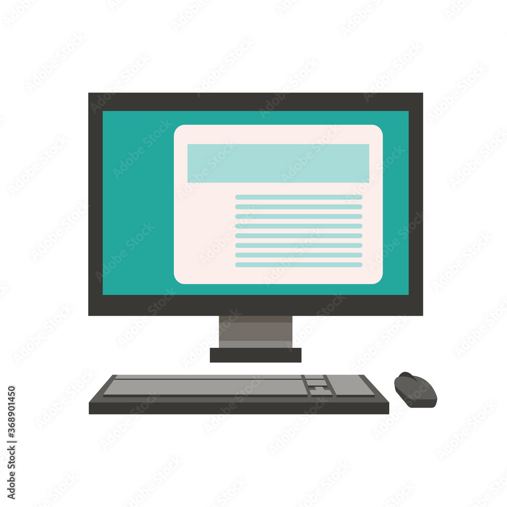 Isolated modern flat vector illustration of a computer. Checking internet via computer. Isolated modern flat vector illustration of a computer. Checking internet via computer.