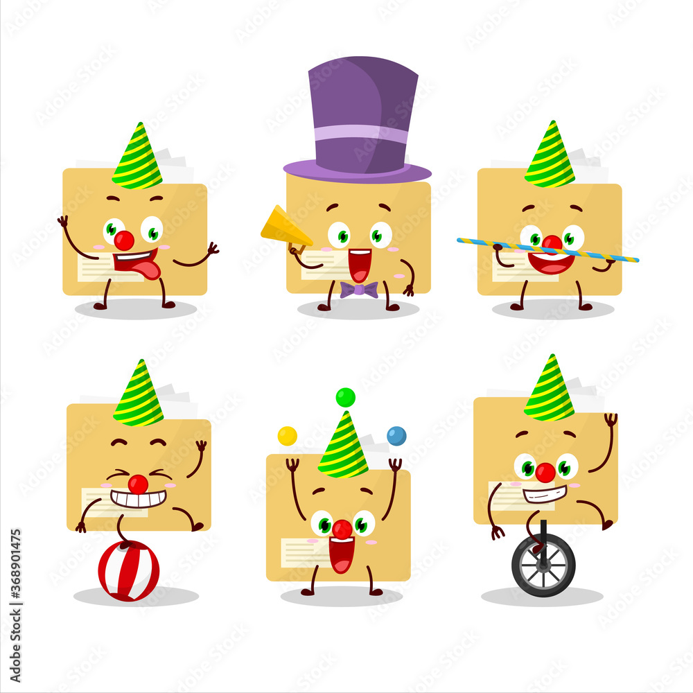 Cartoon character of file folder with various circus shows