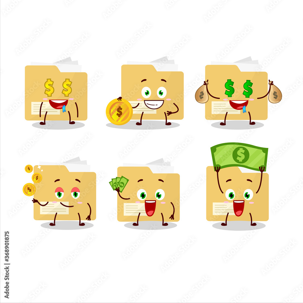 File folder cartoon character with cute emoticon bring money File folder cartoon character with cute emoticon bring money