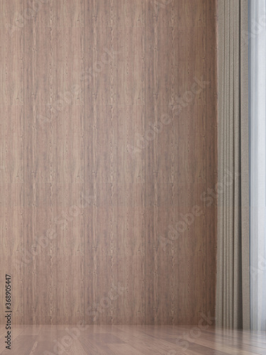 Modern cozy mock up interior design of empty room and wood wall pattern background photo