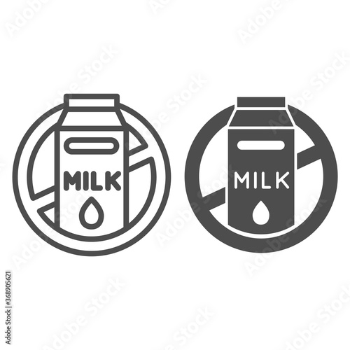 Milk allergy line and solid icon, Allergy concept, lactose intolerance allergy warning sign on white background, No milk and lactose sign in outline style for mobile and web design. Vector graphics.