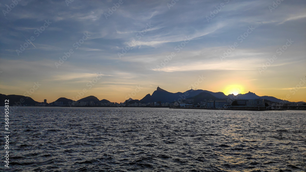 Sunset from a ship overlooking Rio de Janeiro.