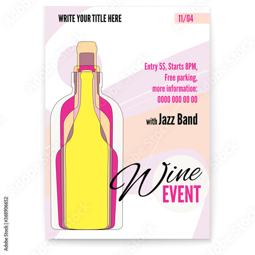 Banner for Wine festival event or menu covers. Cocktail Party poster. Overlapping bottle shapes. Vector layout for brochure, banner, flyer