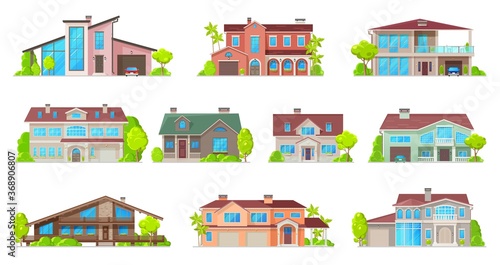 Billede på lærred Real estate house vector icons with isolated buildings of residential homes