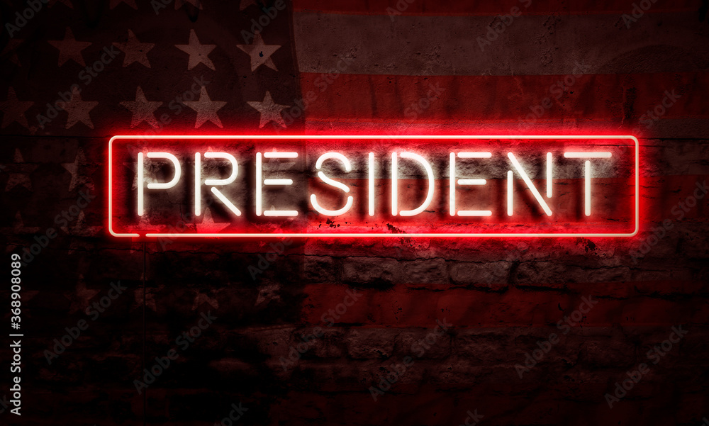 Obraz premium Neon President Sign American Primary Presidential Election Democracy Concept Art USA