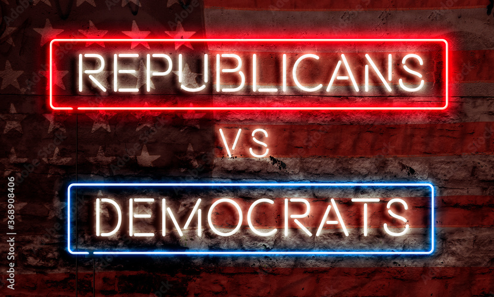 Democrats Versus Republicans Political Neon Sign Artwork Election Vote Debate America Democracy
