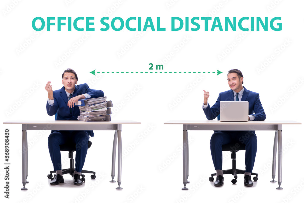 Office social distancing concept during coronavirus pandemic Office social distancing concept during coronavirus pandemic