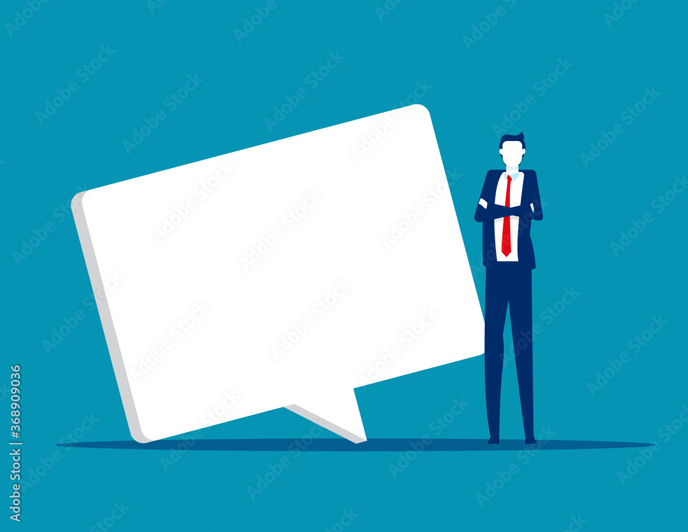 Young business and a speech bubble. Social networking and promotion concept Young business and a speech bubble. Social networking and promotion concept