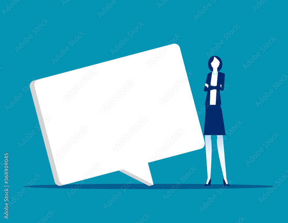 Young business and a speech bubble. Social networking and promotion concept Young business and a speech bubble. Social networking and promotion concept