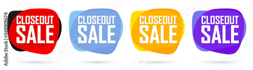 Set Closeout Sale bubble banners design template, discount tags, app icons, vector illustration