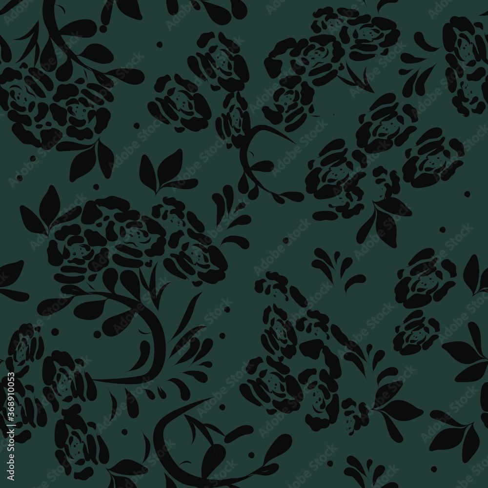 Black Roses With Dark Blue Background Floral Pattern Seamless Vector Illustrator. Great for fabrics, textiles, wallpapers, backgrounds, Black Roses With Dark Blue Background Floral Pattern Seamless Vector Illustrator. Great for fabrics, textiles, wallpapers, backgrounds,