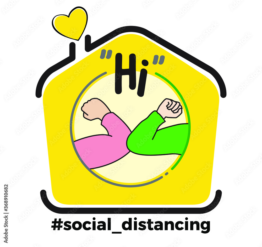 Non-Contact Greetings during the COVID-19 period. Vector line art illustrations. Corona bumb. Elbow bumb.