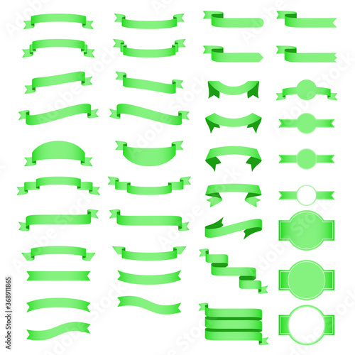 Vector set of 39 green color ribbons,White background. Vector ribbon collection.