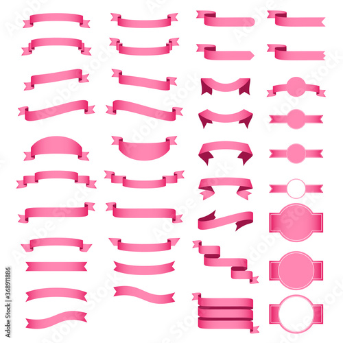 Vector set of 39 pink color ribbons,White background. Vector ribbon collection.