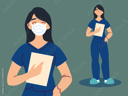 woman nurse using face mask and uniform