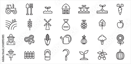 farm agriculture theme simple outline style vector icon logo design set bundle illustration