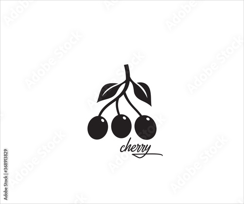 a stalk of cherry simple vector icon logo design illustration
