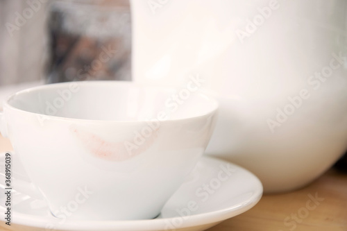 Lipstick marks mark on a tea cup