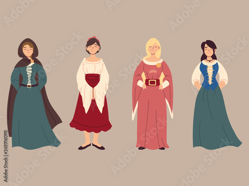 set of medieval peasant women, medieval era