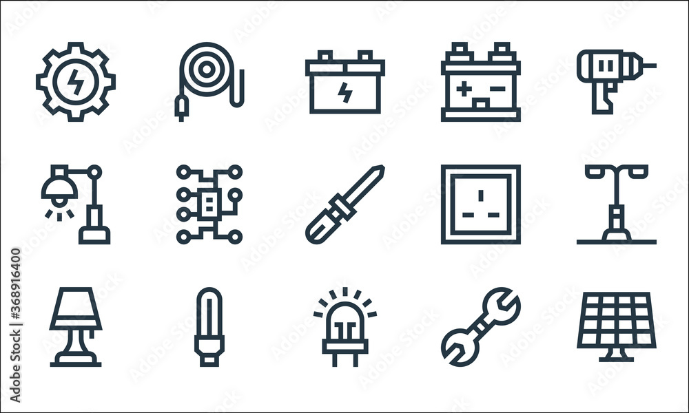 electrician tools and line icons. linear set. quality vector line set ...