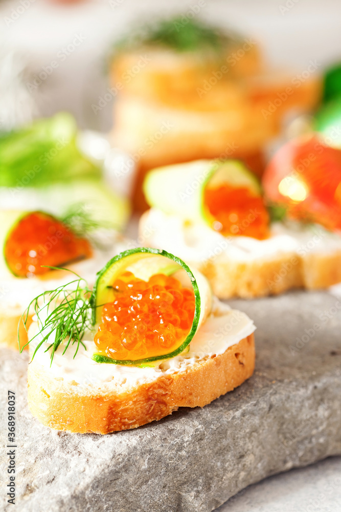 Sandwich with ricotta, a cucumber, caviar . Sandwich with ricotta, a cucumber, caviar .