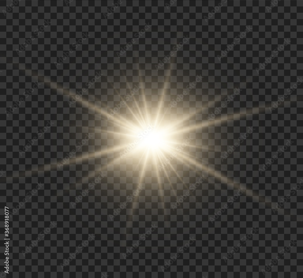 White glowing light burst explosion with transparent. Vector illustration for cool effect decoration with ray sparkles. Bright star. Transparent shine gradient glitter, bright flare. Glare texture.