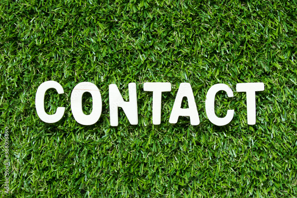 © bankrx - Wood alphabet letter in word contact on artificial green grass background
