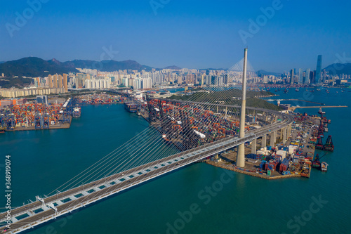 Photography Top down view of Hong Kong container port